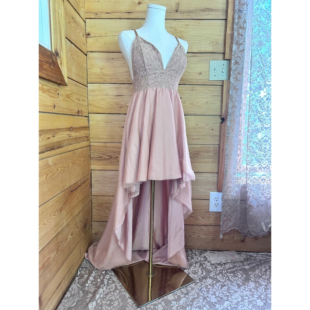 High Low Formal Lace Bodice Gown Size Small Blush Pink Satin Symphony Wedding Gu